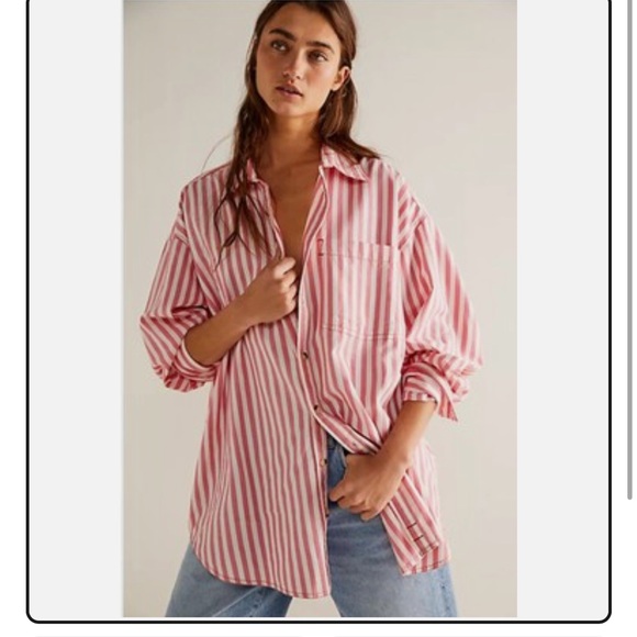 Free People Freddie tunic button-down in Coral - Picture 2 of 9